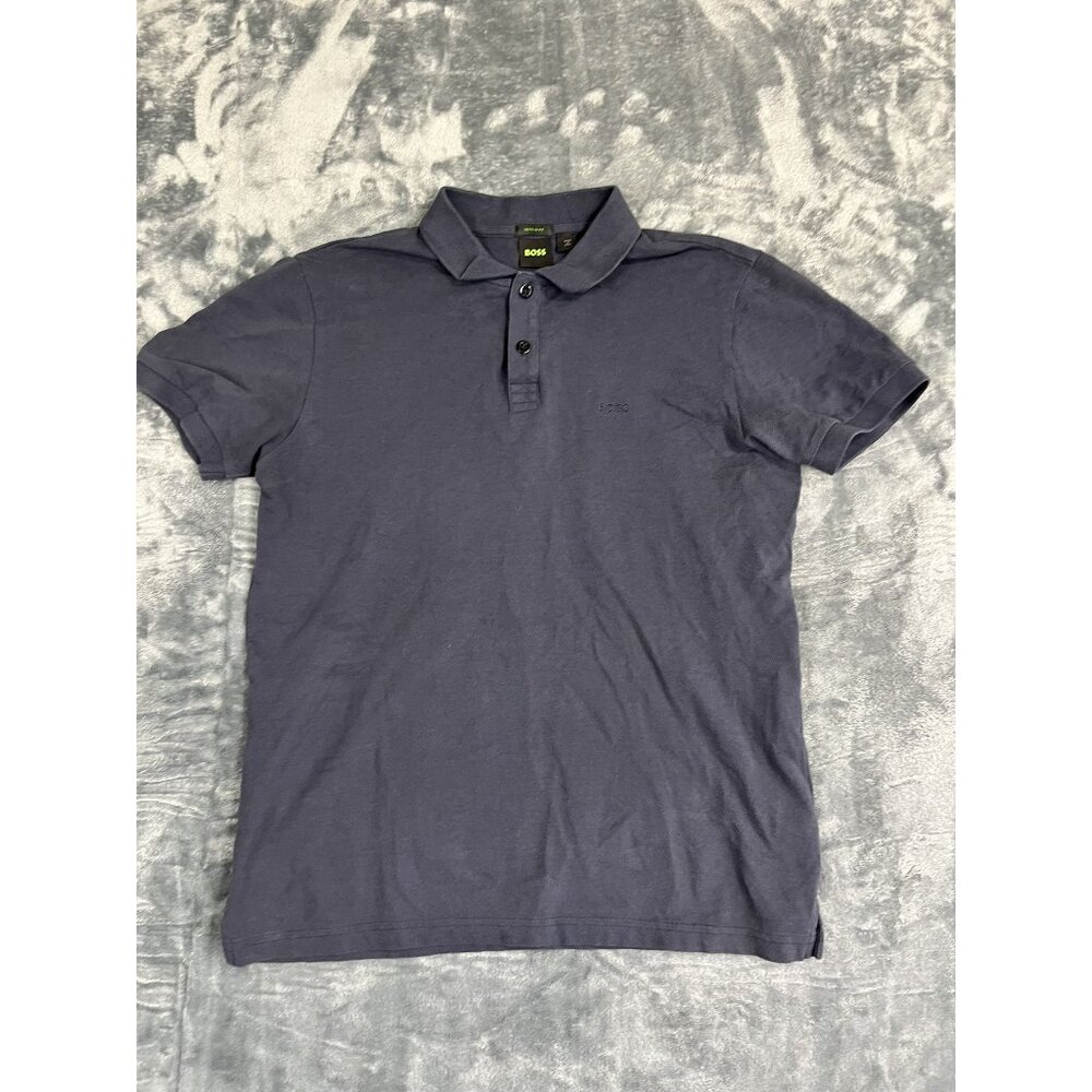 Hugo Boss Mens Navy Polo Shirt Regular Fit Cotton Short Sleeve Size M